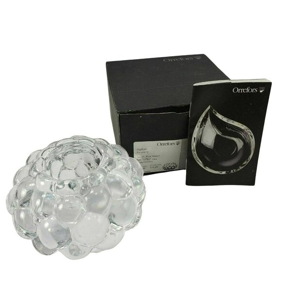 Orrefors‎ Candle Holder Crystal Raspberry Hallon Anne Nilsson Box Swedish Vtg - Picture 3 of 8